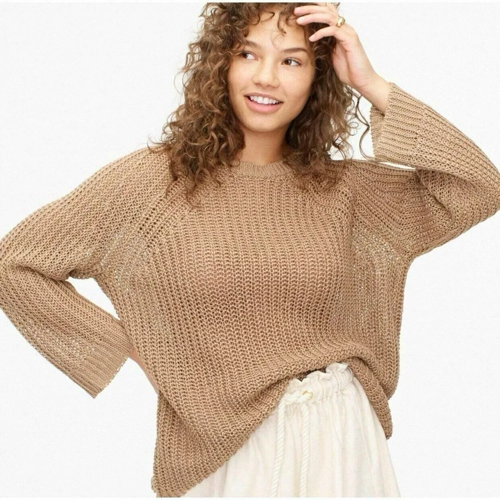 J. Crew Relaxed-Fit Tan Linen Beach Sweater